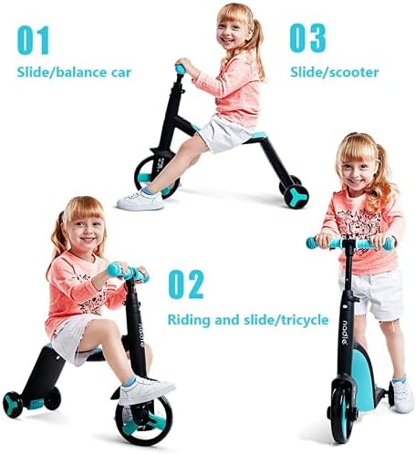 3 in 1 Kids Convertible Scooter.3 Wheel Scooter for Kids Kick Scooter with Anti-Slip Deck Kids Tricycle 3 in 1 Toddler Balance Bike Scooter Ride On Toys (Blue)