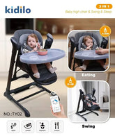 The multifunctional 3-in-1 high chair can be used as a baby swing, a high chair and a booster.