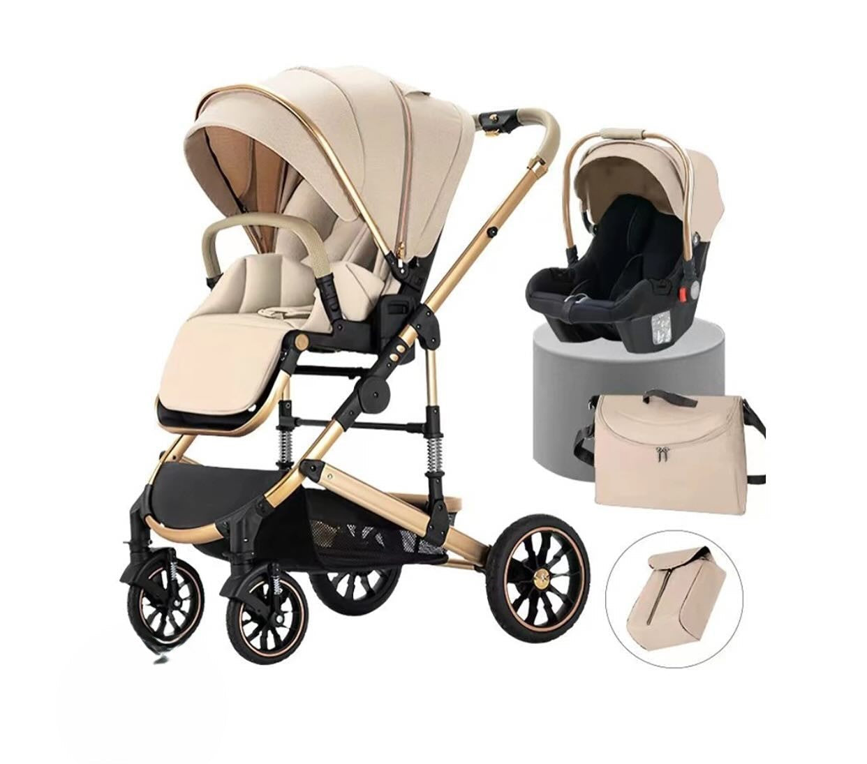 Luxury 3-in-1  Travel Stroller with Car Seat & Bassinet