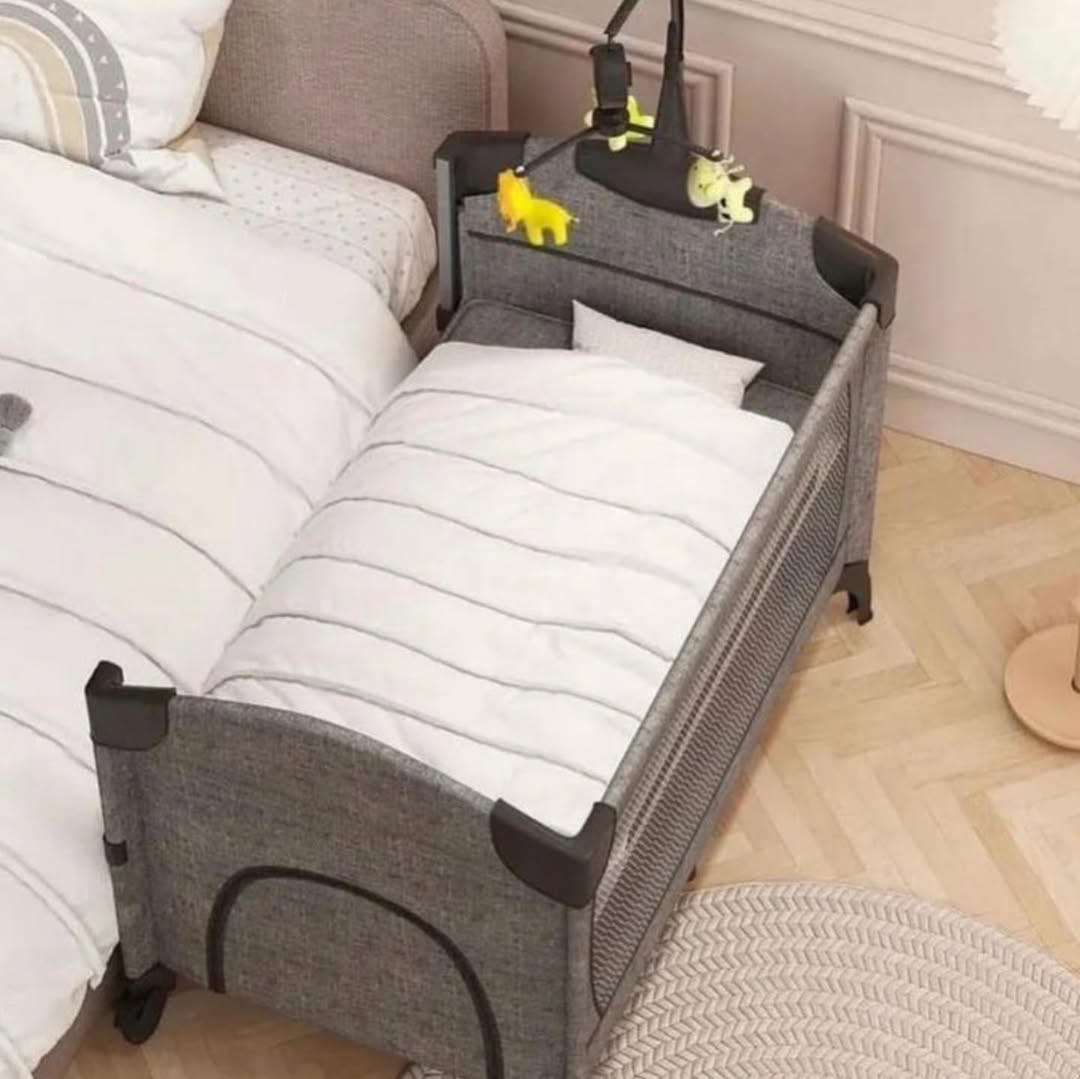 5 in 1 Baby Bassinet Bedside Sleeper, Lightweight Portable Baby Crib, Portable Baby Travel Playpen with Comfortable Mattress, Changing Table and Toys