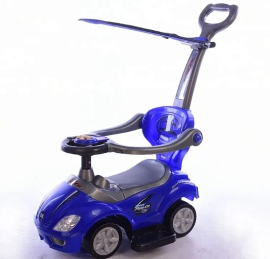 Chrome Wheels Push Cars for Toddlers, 3 in 1 Ride on Push Car with Guardrail, Ride on Toys Mega Car w/Handle & Horn & Music, Blue