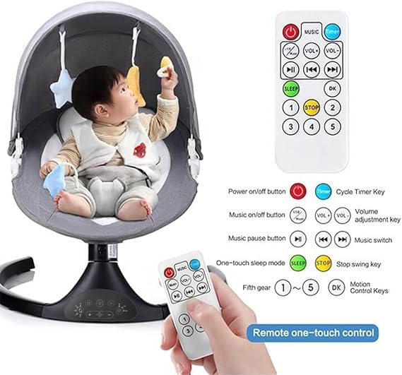 aby Swing for Infants, 5 Speed Electric Bluetooth Baby Rocker for Newborn, 3 Timer Settings & 10 Pre-Set Lullabies, Portable Baby Swing with Trayfor 5-26 lbs, 1-12 Months