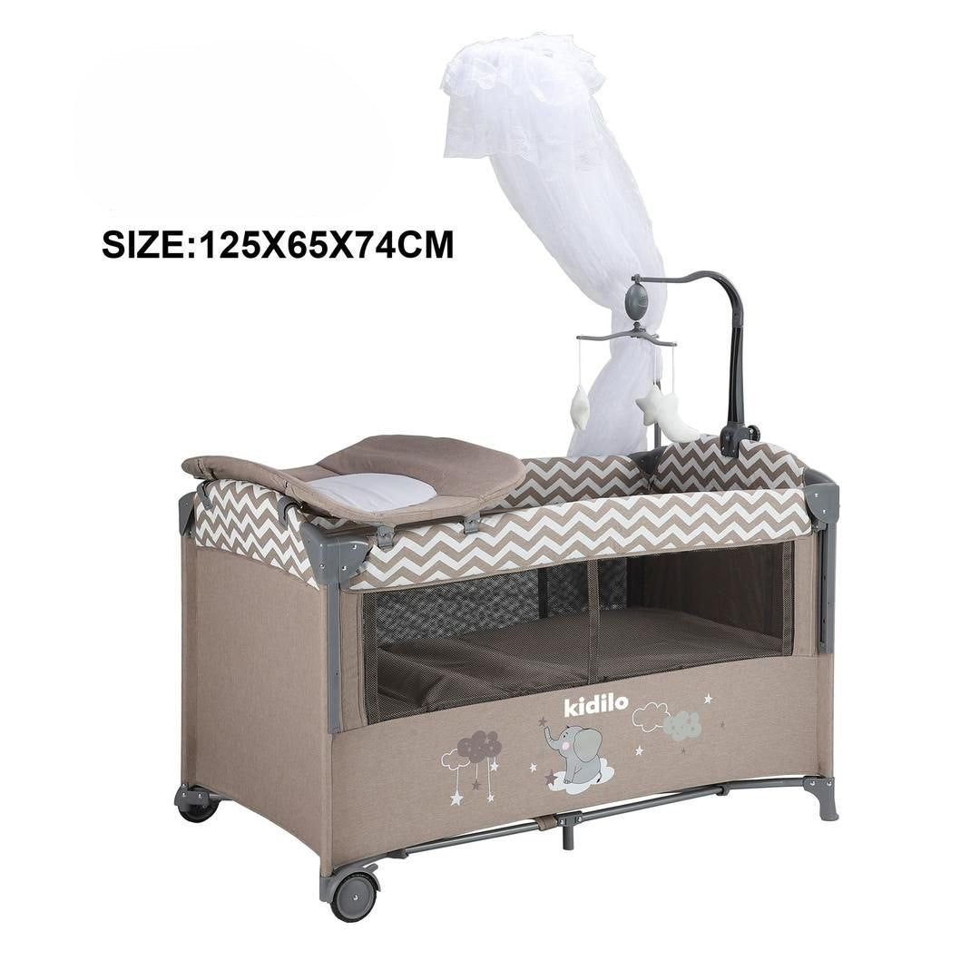 Light Grey Portable Baby Crib with Changing Station and Canopy - Perfect for Travel and Home