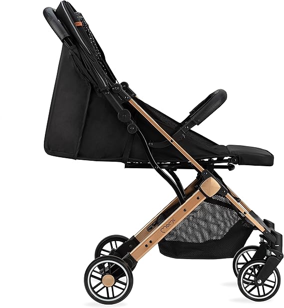 GOLD Baby Stroller with Golden Frame, Shock Absorbent, Easy Maneuver, 5-Point Safety Belts, with Spacious Basket - Black