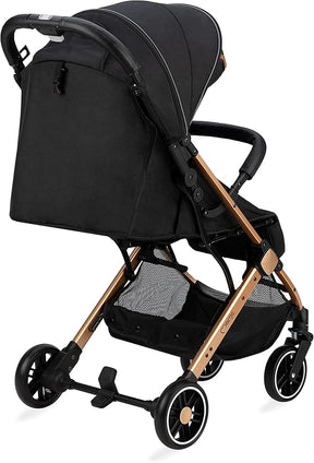 GOLD Baby Stroller with Golden Frame, Shock Absorbent, Easy Maneuver, 5-Point Safety Belts, with Spacious Basket - Black