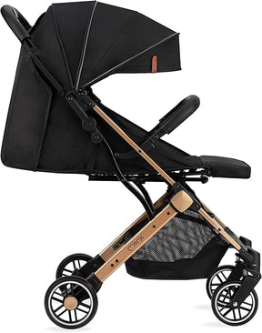 GOLD Baby Stroller with Golden Frame, Shock Absorbent, Easy Maneuver, 5-Point Safety Belts, with Spacious Basket - Black