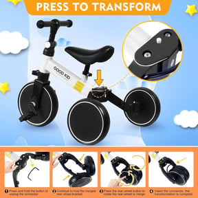 4 in 1 Kids Balance Bike Kids Tricycles for 1-4 Years, Toddlers Trike with Adjustable Seat Indoor Outdoor, BIG TIRE