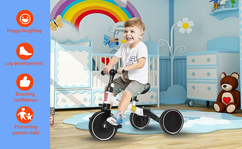 4 in 1 Kids Balance Bike Kids Tricycles for 1-4 Years, Toddlers Trike with Adjustable Seat Indoor Outdoor, BIG TIRE