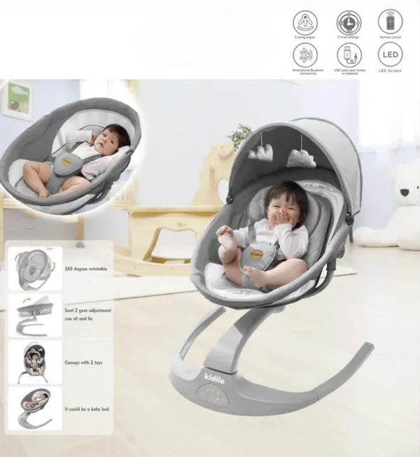 Electric Baby Swing for Infants, 5 Speed Electric Bluetooth Baby Rocker for Newborn, 3 Timer Settings & 10 Pre-Set Lullabies, Portable Baby Swing with Trayfor 5-26 lbs, 1-12 Months