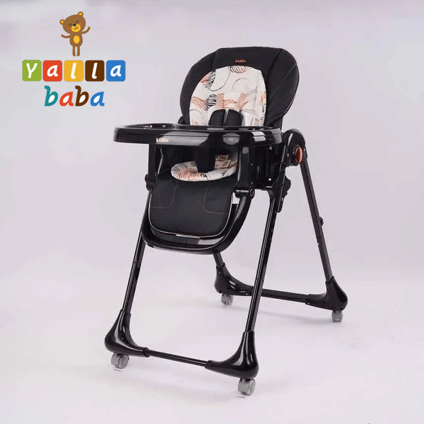 Deluxe Baby High Chair Foldable Dining Chair, Portable With Wheels Feeding Chair Baby