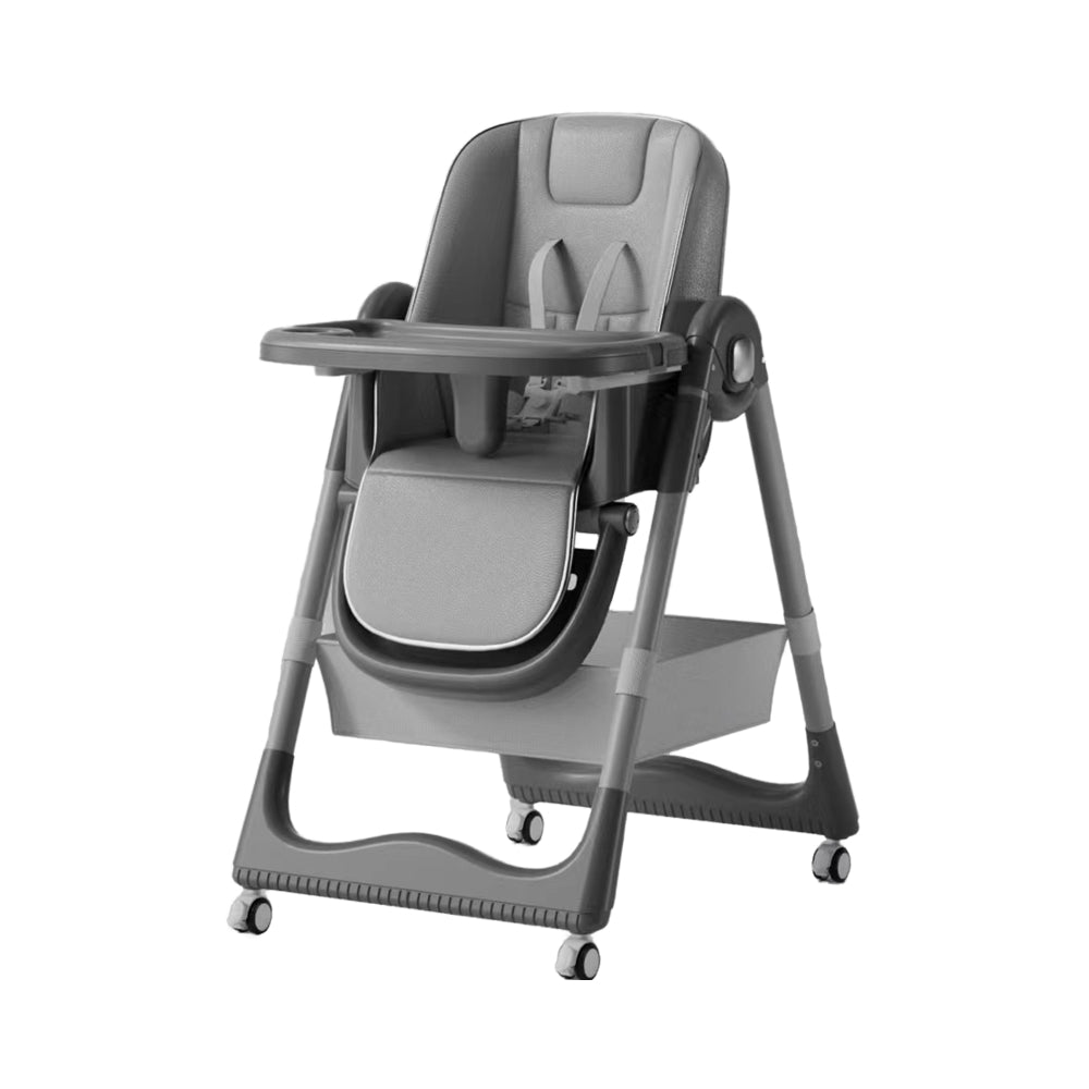 3 In 1 Baby Feeding High Chair With 8 Height Adjustable, Footrest, Tray, 160 Degree Recline, 5 Point Safety Belt And Wheels, 0 Months To 6 Years, Grey