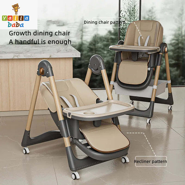 Baby Feeding High Chair With 8 Height Adjustable, Footrest, Tray, 160 Degree Recline, 5 Point Safety Belt And Wheels, 0 Months To 6 Years