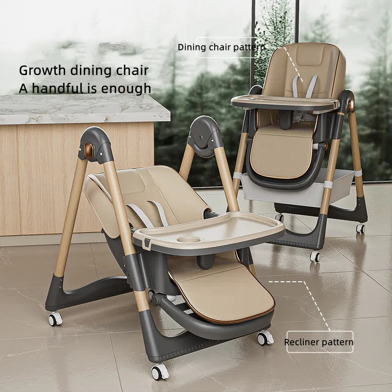 3 In 1 Baby Feeding High Chair With 8 Height Adjustable, Footrest, Tray, 160 Degree Recline, 5 Point Safety Belt And Wheels, 0 Months To 6 Years, Grey