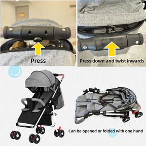 Lightweight Travel Stroller, Foldable Baby Stroller With Large Storage Basket, Multi-Position Recline, Convenient One-hand Fold, Comfortable & Lay Flat (Grey)