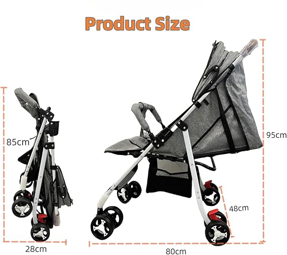 Lightweight Travel Stroller, Foldable Baby Stroller With Large Storage Basket, Multi-Position Recline, Convenient One-hand Fold, Comfortable & Lay Flat (Grey)