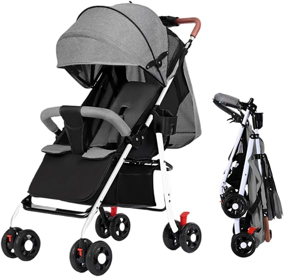 Lightweight Travel Stroller, Foldable Baby Stroller With Large Storage Basket, Multi-Position Recline, Convenient One-hand Fold, Comfortable & Lay Flat (Grey)