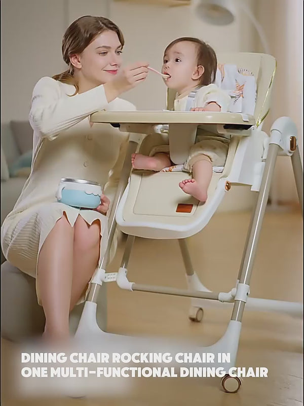 Multifunctional 5 In 1 Baby Feeding High Chair Dining Chair With Swing Multiangle Rotation Lockable Wheels 5 point Harness Safety Belt Foldable  0-6 years old